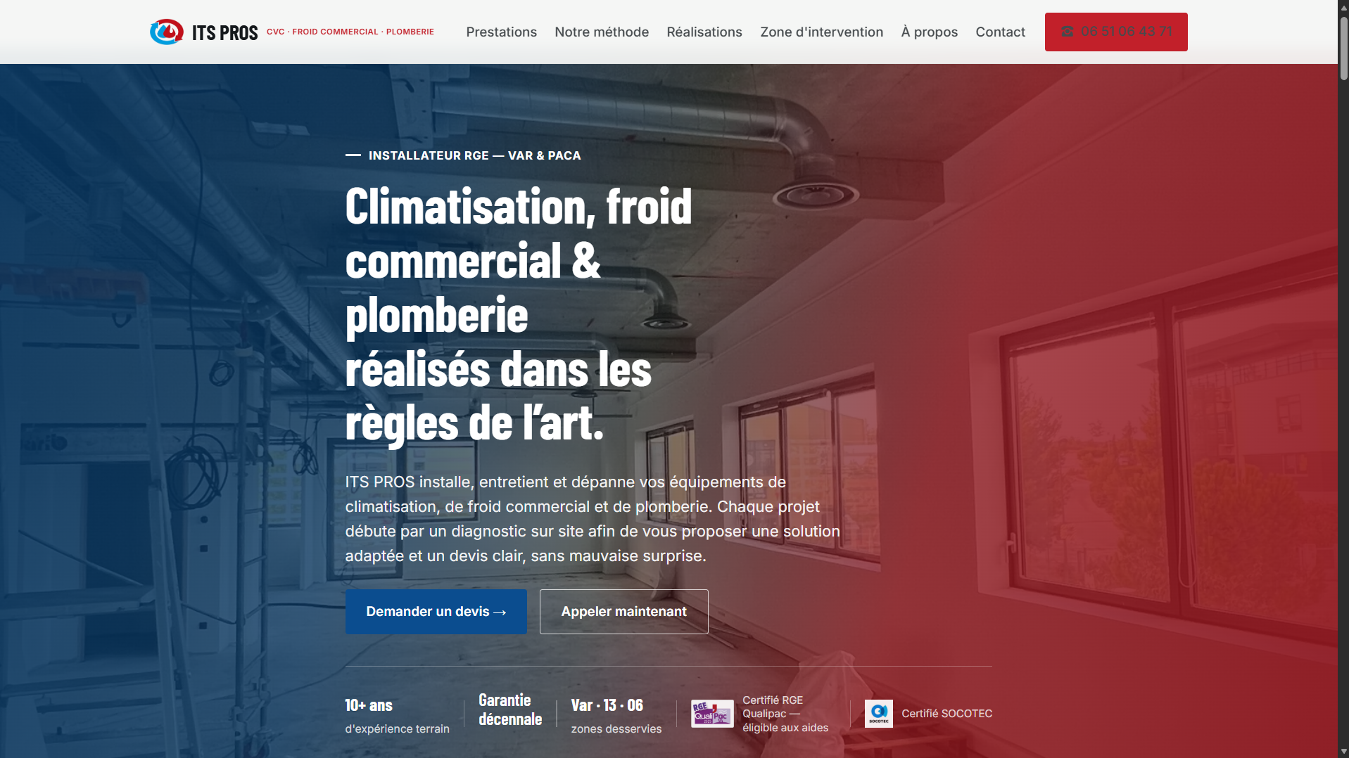 Screenshot of the ITS PROS live website